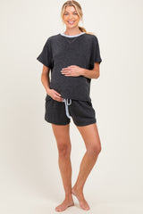 Charcoal Melange Knit Short Sleeve Top Shorts Maternity Set