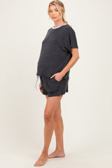 Charcoal Melange Knit Short Sleeve Top Shorts Maternity Set