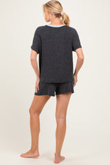 Charcoal Melange Knit Short Sleeve Top Shorts Maternity Set