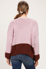 Pink Colorblock Chunky Knit Maternity Cardigan