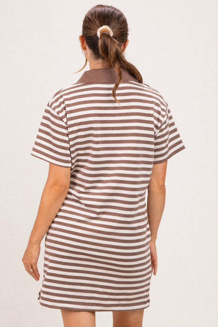 Chestnut Striped Polo Maternity T-Shirt Mini Dress