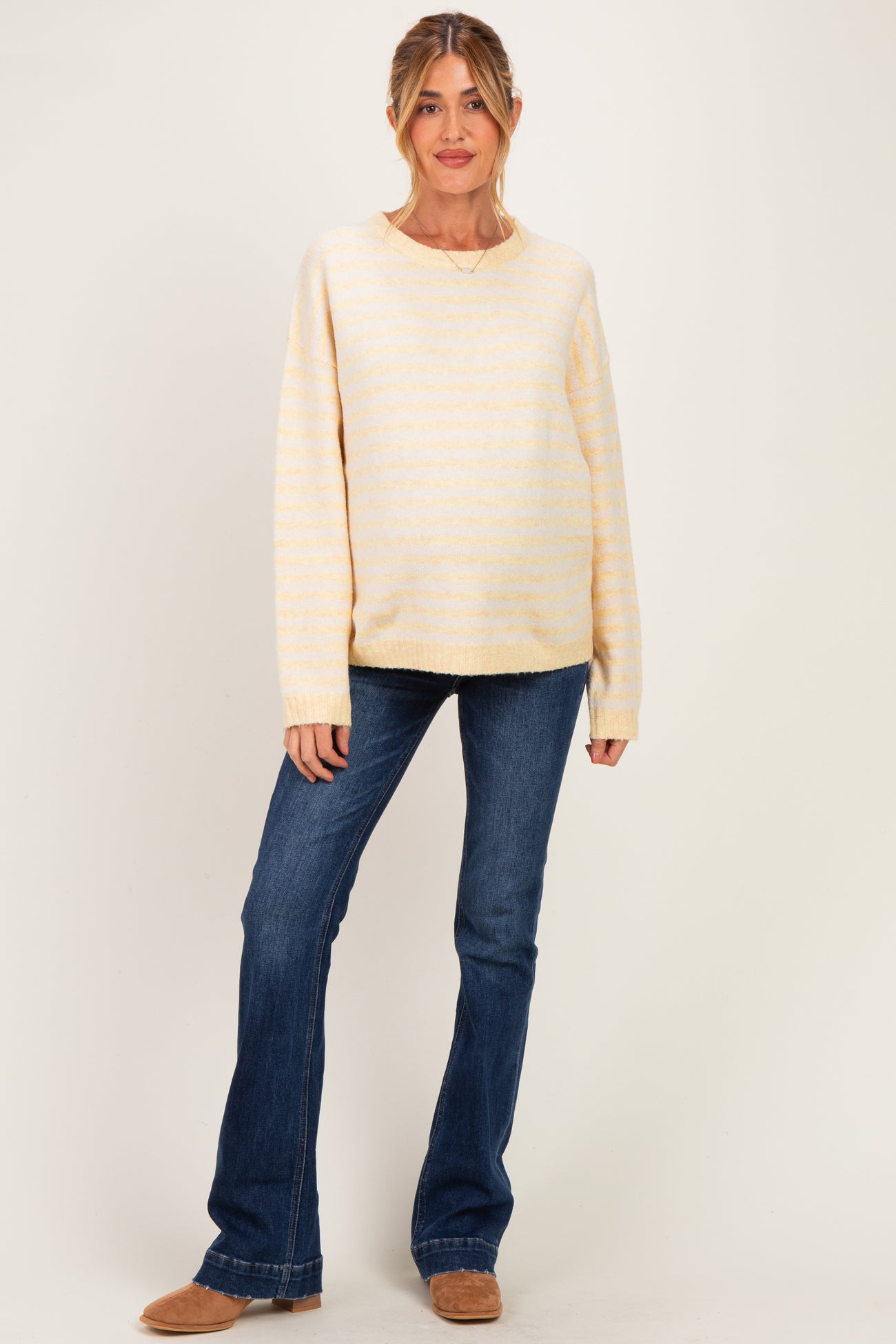 Lemon Brushed Knit Striped Maternity Sweater
