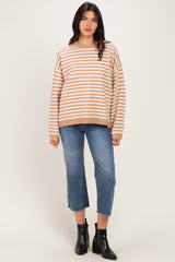 Coffee Brushed Knit Striped Sweater