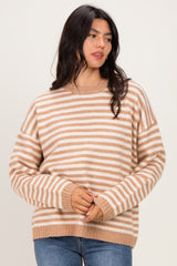 Coffee Brushed Knit Striped Sweater