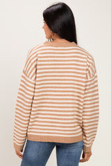 Coffee Brushed Knit Striped Sweater