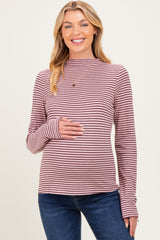 Mauve Striped Rolled Neck Maternity Top