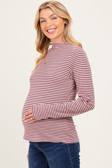 Mauve Striped Rolled Neck Maternity Top