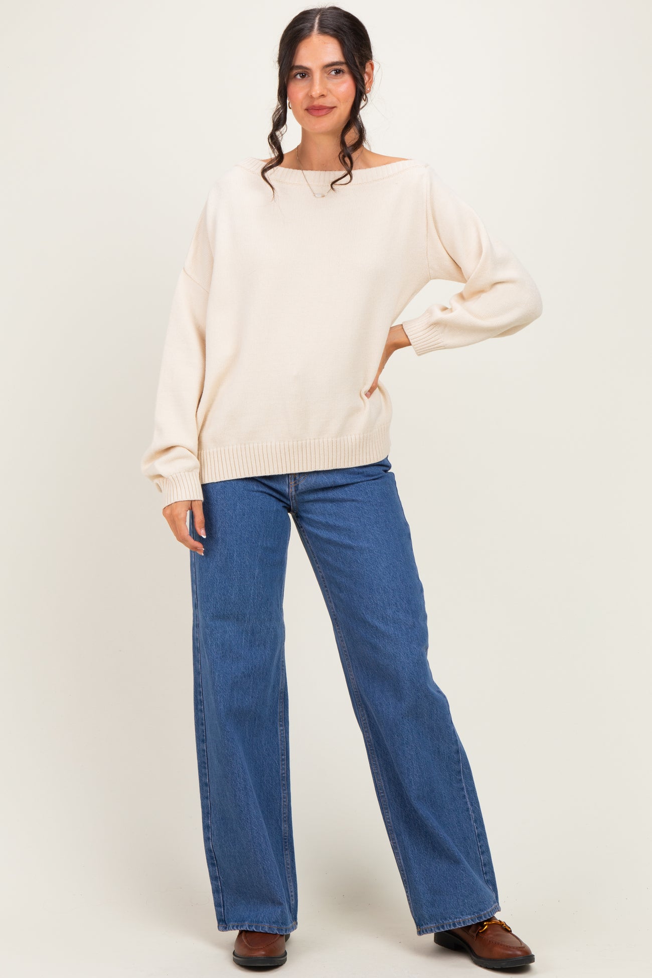 Cream Oversized One Shoulder Sweater