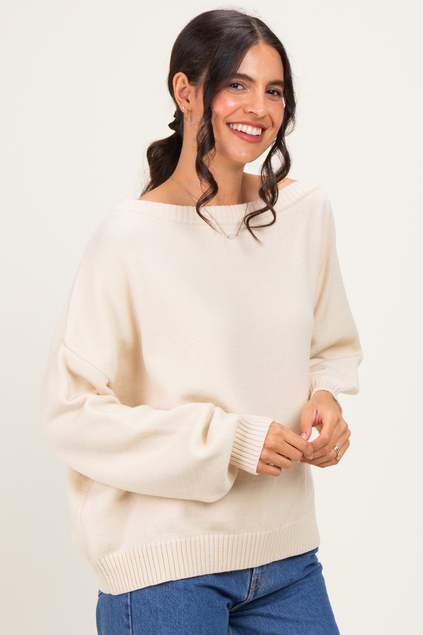 Cream Oversized One Shoulder Sweater