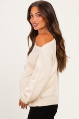 Cream Oversized One Shoulder Maternity Sweater