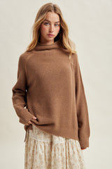 Mocha Waffle Knit Turtleneck Maternity Sweater