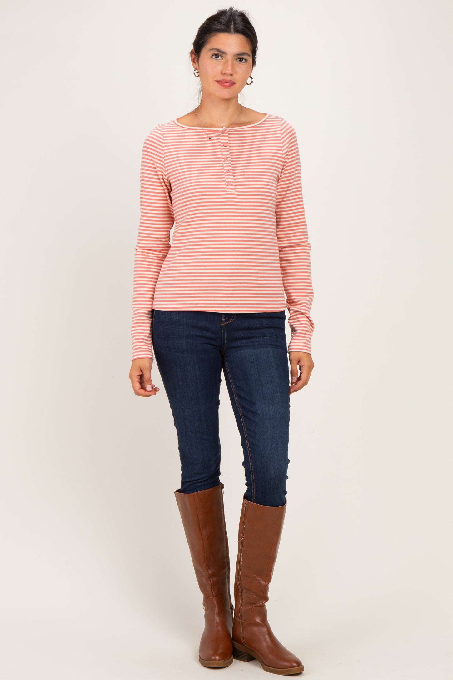 Ginger Striped Button Henley Top