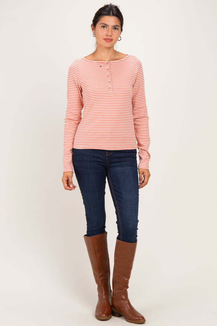 Ginger Striped Button Henley Top