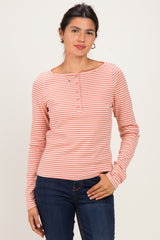Ginger Striped Button Henley Maternity Top
