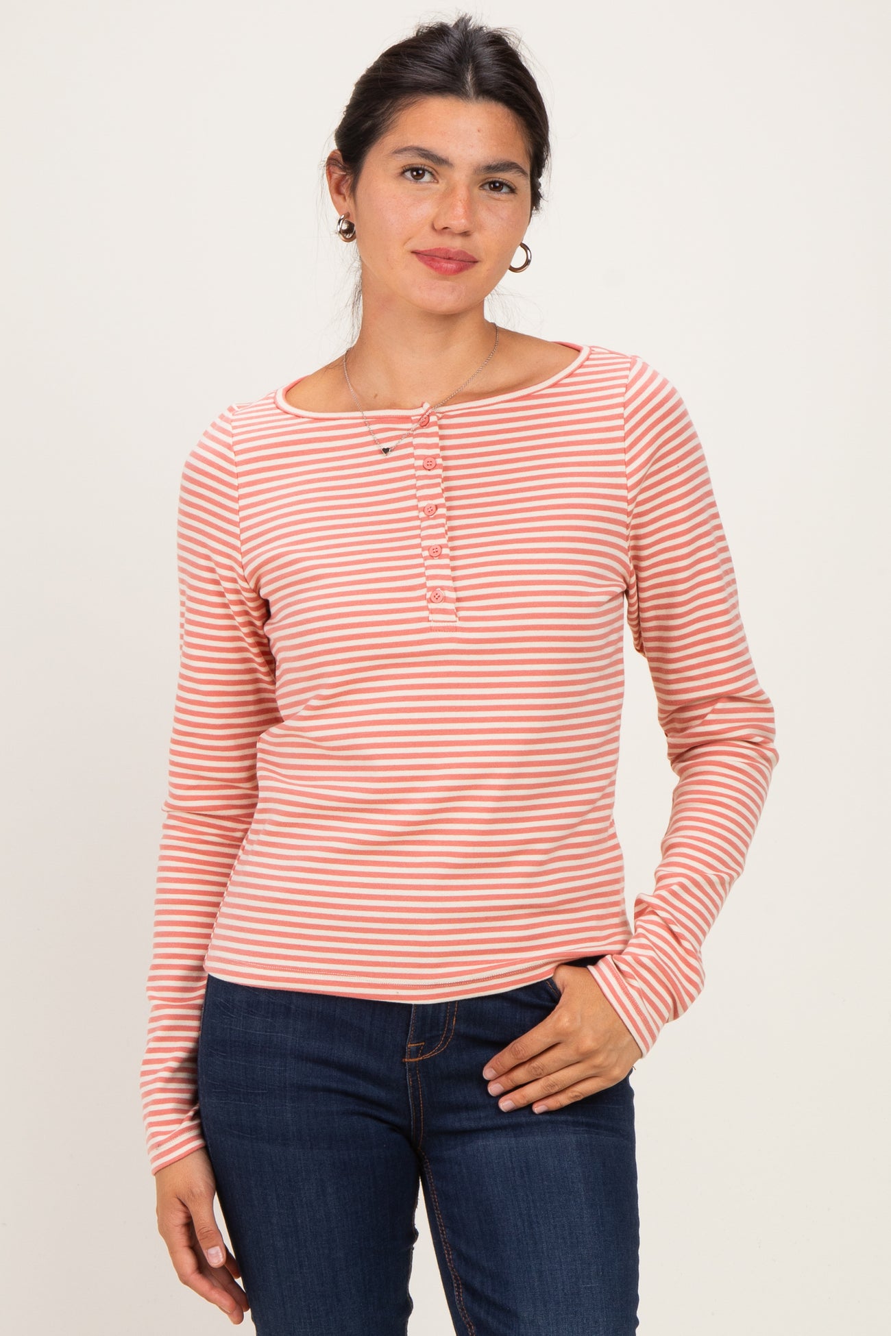 Ginger Striped Button Henley Top