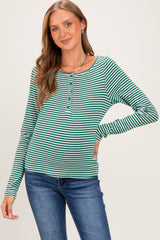 Green Striped Button Henley Maternity Top