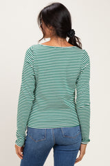 Green Striped Button Henley Top