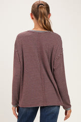 Burgundy Striped Oversized Maternity Long Sleeve Top