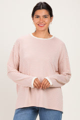 Pink Striped Oversized Maternity Long Sleeve Top