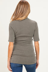 Olive Soft Brushed Knit Mock Neck Maternity Top