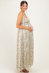 Cream Floral Empire Waist Sleeveless Maternity Midi Dress