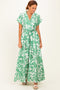 Light Olive Floral Waist Tie Shirt Dress