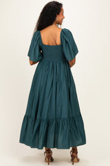 Emerald Flutter Sleeve Ruffle Hem Maternity Midi Dress