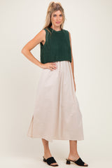 Forest Green/ Taupe Sleeveless Sweater Top Colorblock Midi Dress