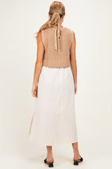 Mocha/ Cream Sleeveless Sweater Top Colorblock Maternity Midi Dress
