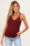 Burgundy Lace Trim Detail Ribbed Maternity Knit Tank Top