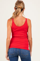 Red Lace Trim Detail Ribbed Maternity Knit Tank Top