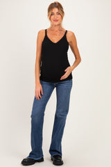 Black Lace Trim Detail Ribbed Maternity Knit Tank Top