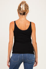 Black Lace Trim Detail Ribbed Maternity Knit Tank Top
