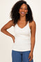 Off White Lace Trim Detail Ribbed Knit Tank Top