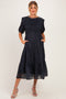 Dark Navy Floral Smocked Maternity Midi Dress