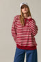 Maroon Striped Oversized Button Sweatshirt