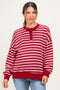 Maroon Striped Oversized Maternity Button Sweatshirt