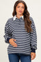 Navy Striped Long Sleeve Collared Oversized Maternity Shirt