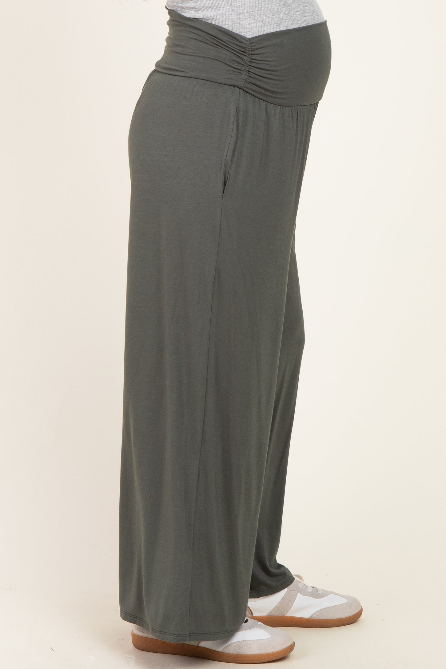 Gunmetal Wide Waist Band Maternity Wide Leg Maternity Pants