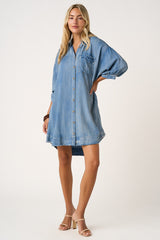 Light Denim Chambray Dolman Sleeve Shirt Dress