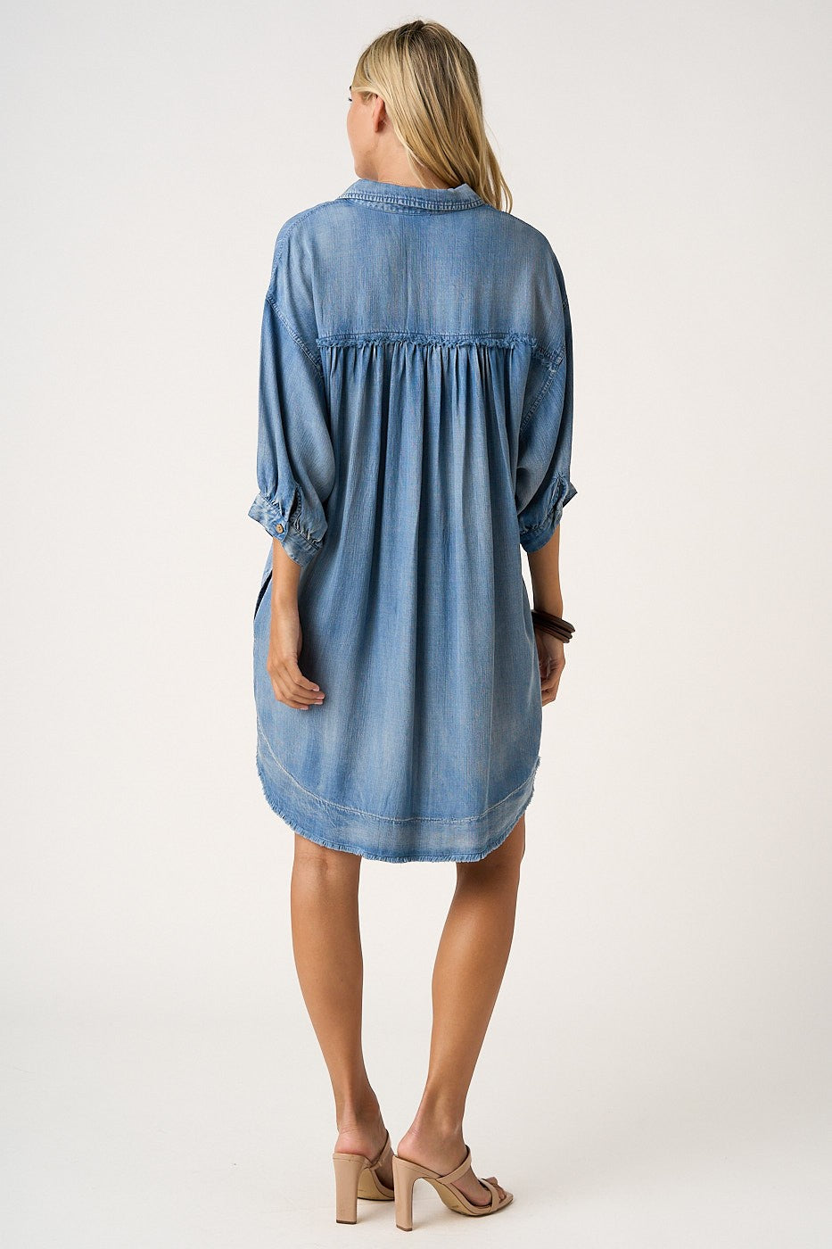 Light Denim Chambray Dolman Sleeve Shirt Dress