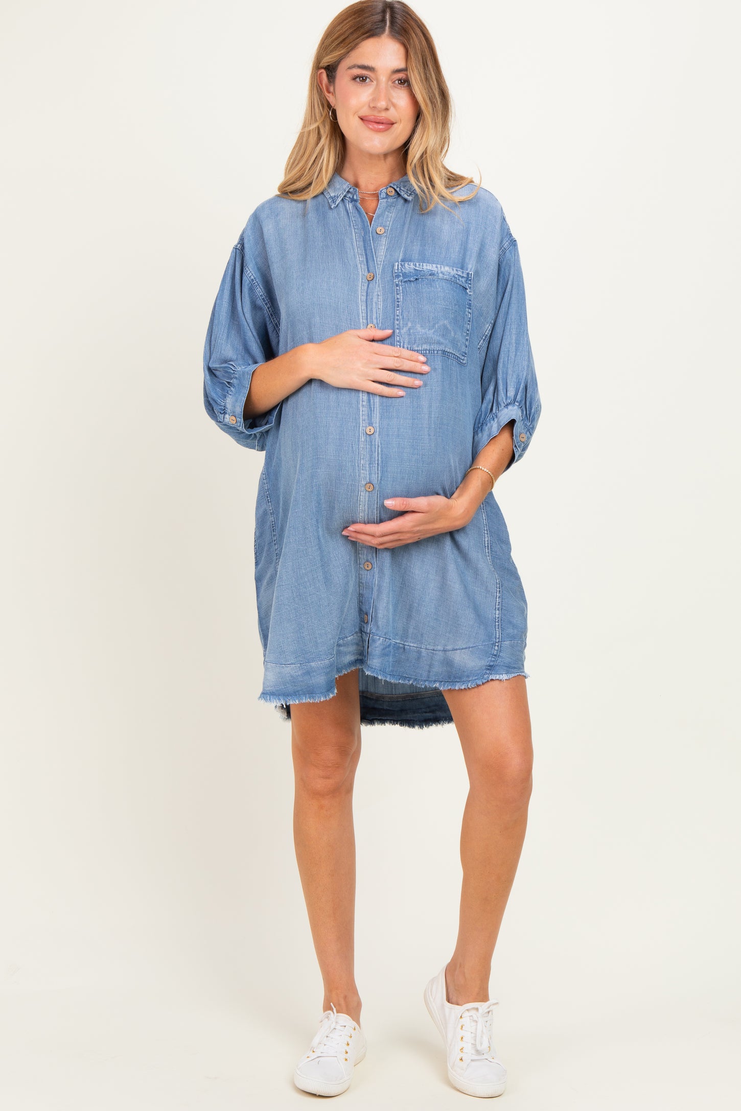 Light Denim Chambray Dolman Sleeve Maternity Shirt Dress – PinkBlush