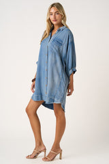 Light Denim Chambray Dolman Sleeve Shirt Dress