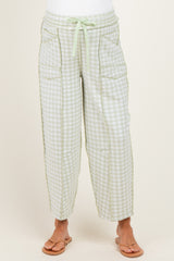 Light Sage Gingham Barrel Leg Maternity Pants