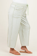 Light Sage Gingham Barrel Leg Maternity Pants