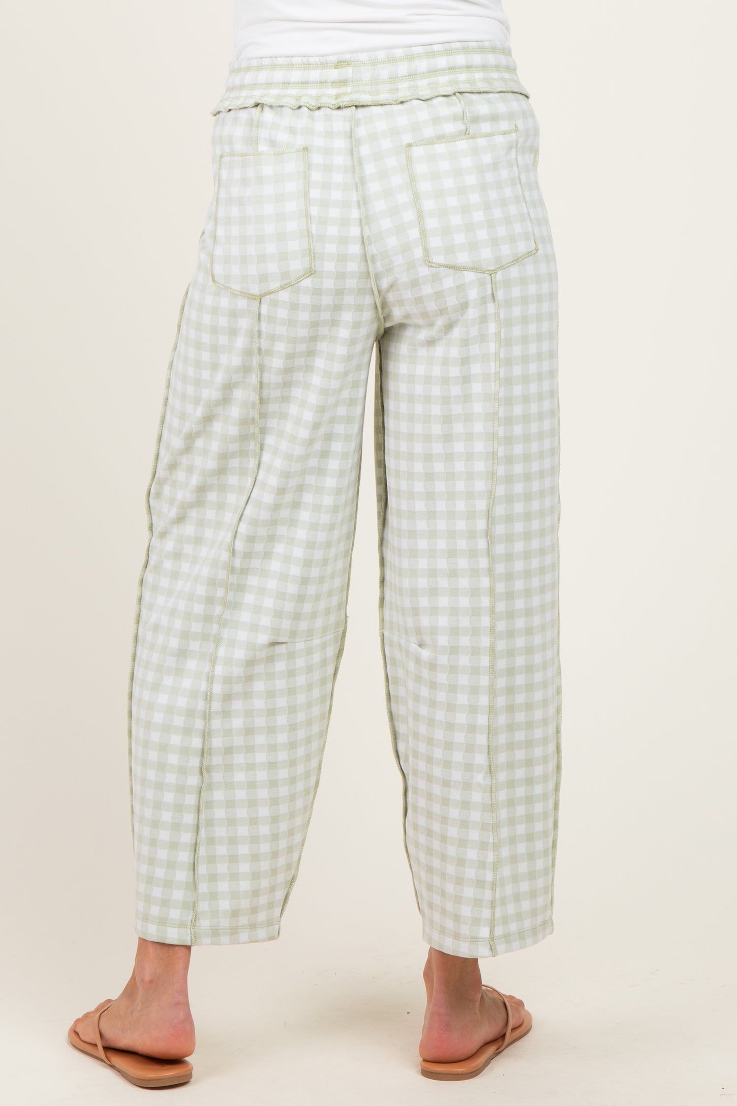 Light Sage Gingham Barrel Leg Maternity Pants