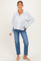 Blue Striped Oversized Sheer Linen Maternity Button Down