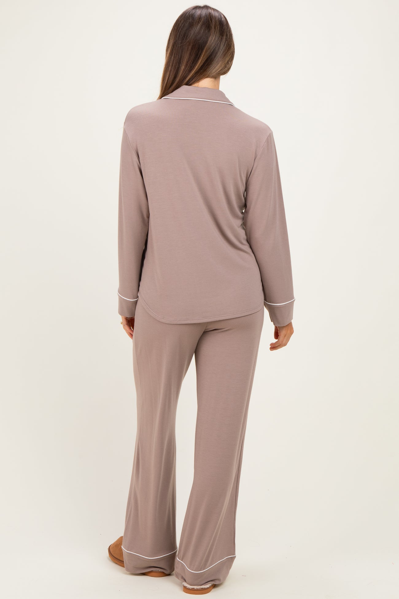 Cocoa Button Down Top Wide Leg Pant Maternity Pajama Set