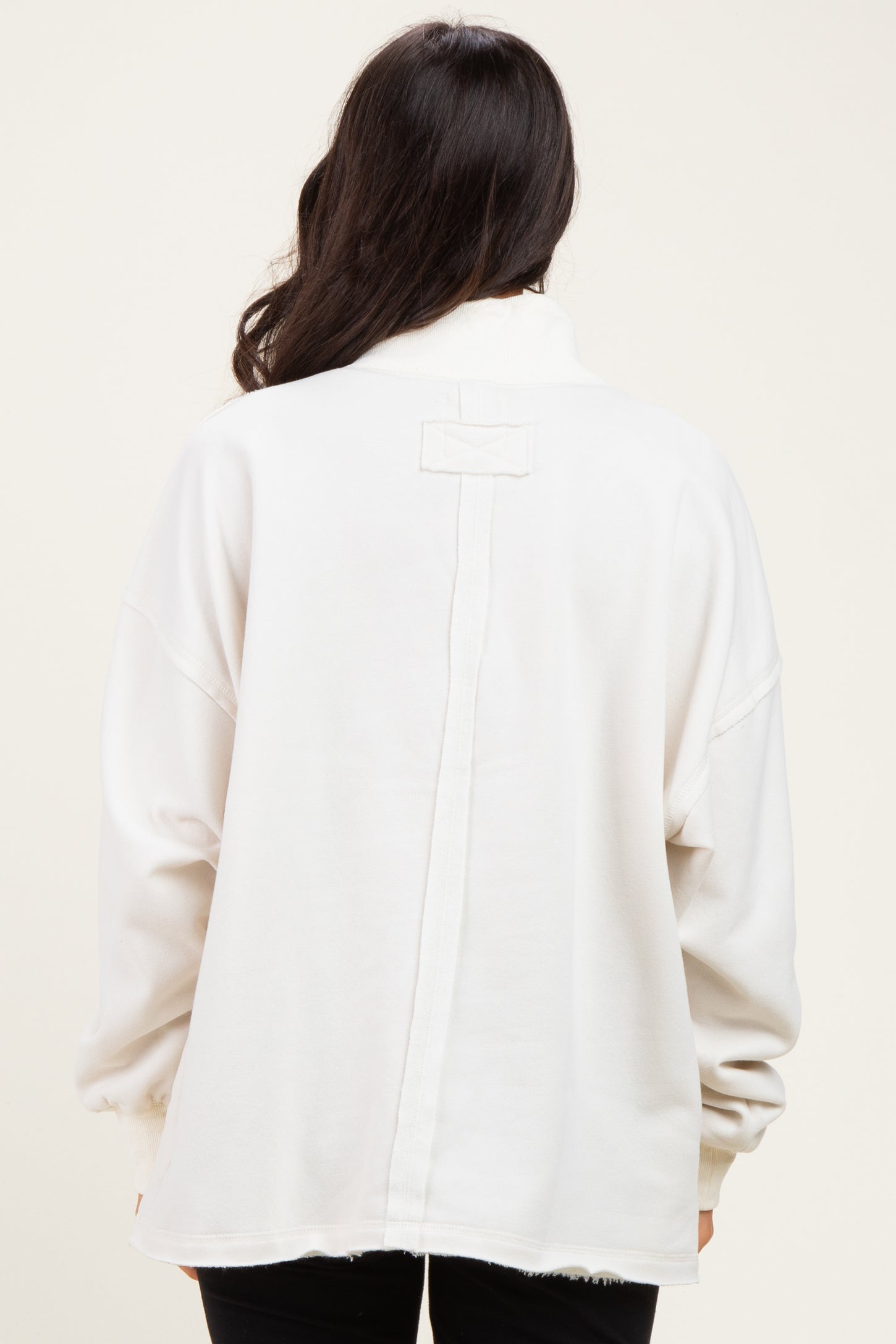 Clean Ivory Washed Oversized Mock Neck Sweatshirt