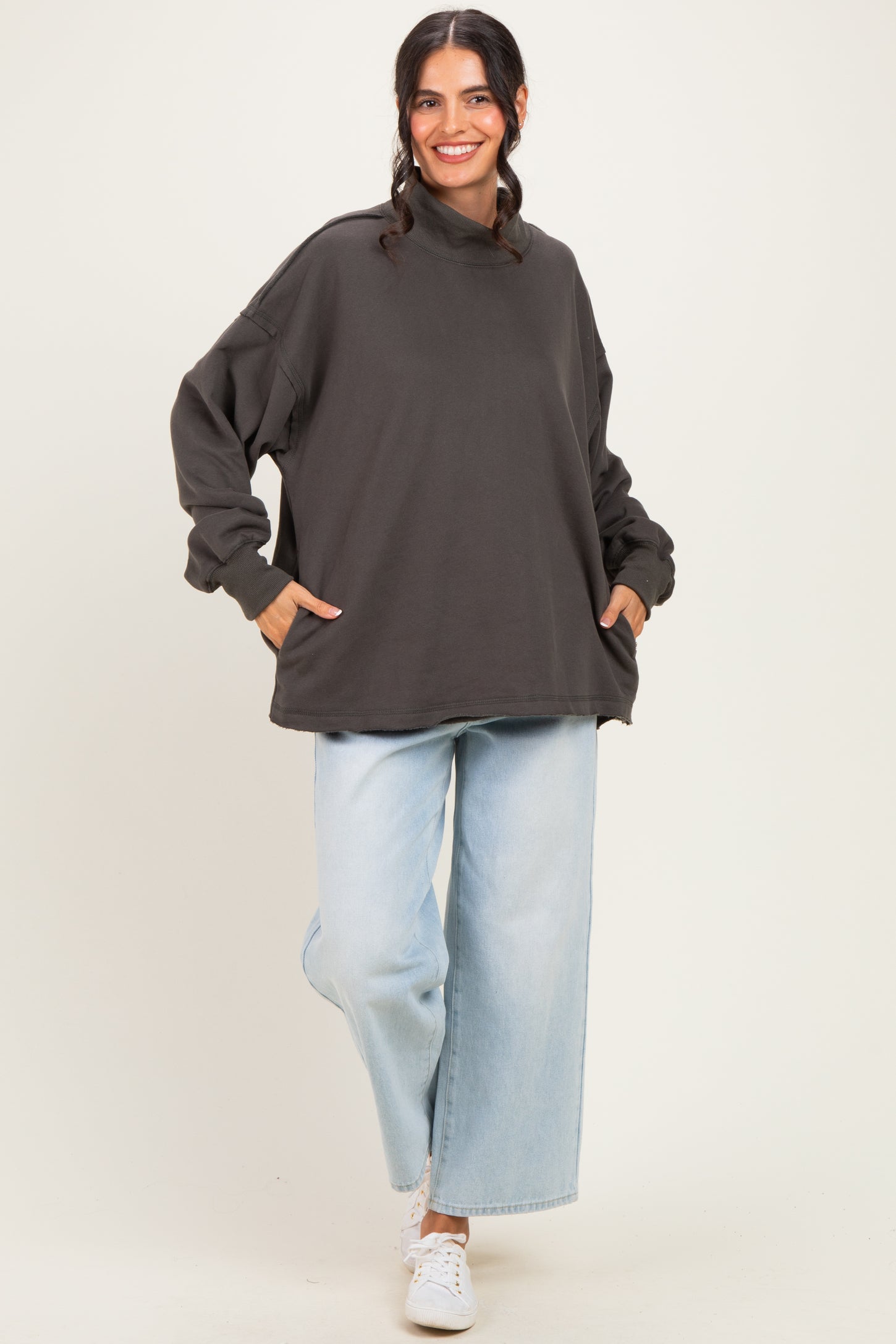 Charcoal Washed Oversized Mock Neck Sweatshirt